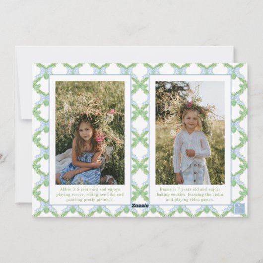 Blauw Kerstboom Monogram Crest Foto Feestdagenkaart (Achterkant)