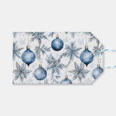  Blauw Kerstboom Ornamenten Patroon Cadeaulabel (Voorkant (Horizontaal))