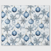  Blauw Kerstboom Ornamenten Patroon Cadeaupapier (Vlak)