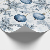 Blauw Kerstboom Ornamenten Patroon Cadeaupapier (Hoek)