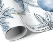  Blauw Kerstboom Ornamenten Patroon Cadeaupapier (Rol Hoek)