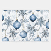 Blauw Kerstboom Ornamenten Patroon Inpakpapier Vel (Voorkant)