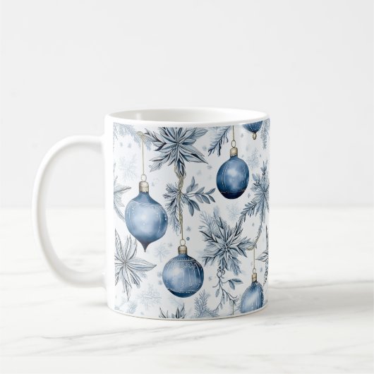 Blauw Kerstboom Ornamenten Patroon Koffiemok (Links)