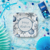  Blauw Kerstboom Ornamenten Patroon Papieren Bordje (Feest)