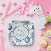  Blauw Kerstboom Ornamenten Patroon Papieren Bordje (Feest)