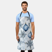 Blauw Kerstboom Ornamenten Patroon Schort (Gedragen)