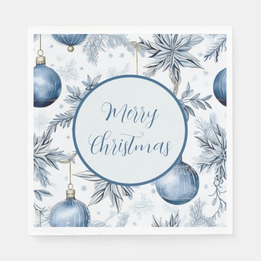 Blauw Kerstboom Ornamenten Patroon Servet (Voorkant)