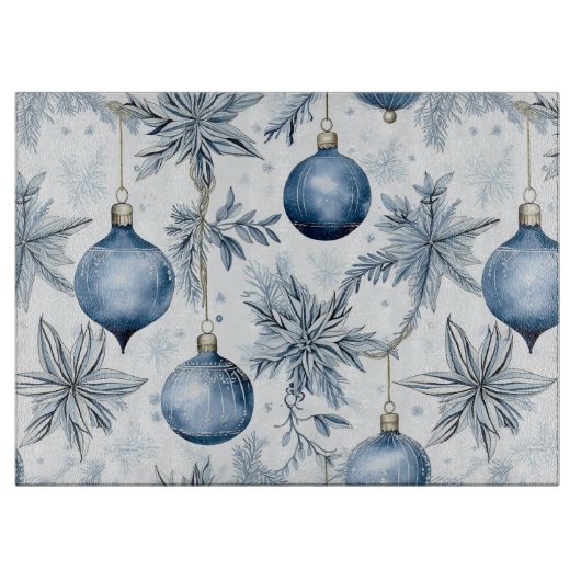  Blauw Kerstboom Ornamenten Patroon Snijplank (Voorkant)