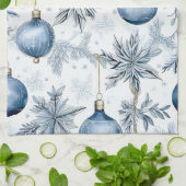  Blauw Kerstboom Ornamenten Patroon Theedoek (Gevouwen)
