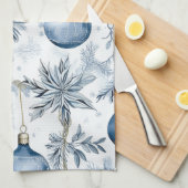  Blauw Kerstboom Ornamenten Patroon Theedoek (Quarter Fold)