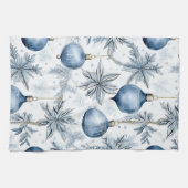  Blauw Kerstboom Ornamenten Patroon Theedoek (Horizontaal)