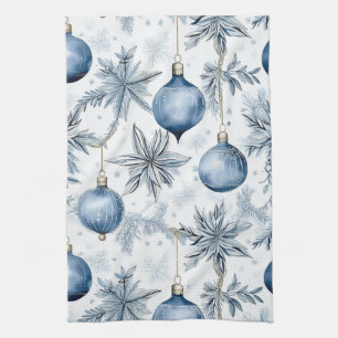  Blauw Kerstboom Ornamenten Patroon Theedoek