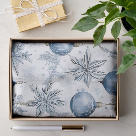  Blauw Kerstboom Ornamenten Patroon Tissuepapier (Geschenk)