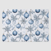  Blauw Kerstboom Ornamenten Patroon Tissuepapier (Voorkant)