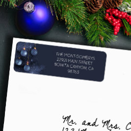 Blauw kerstboom & ornamenten retouradres etiket
