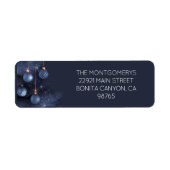 Blauw kerstboom & ornamenten retouradres etiket (Voorkant)