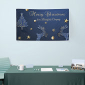 Blauw Kerstboom Rendier Sterren Spandoek (Beurs)