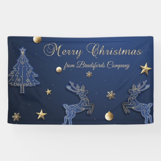 Blauw Kerstboom Rendier Sterren Spandoek (Horizontaal)