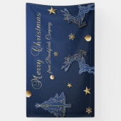 Blauw Kerstboom Rendier Sterren Spandoek (Verticaal)