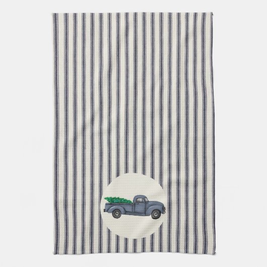 blauw kerstboom, Truck Kitchen Towel Theedoek (Verticaal)
