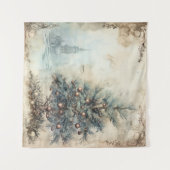  blauw kerstboom wandtapijt wandkleed (Voorkant (horizontaal))