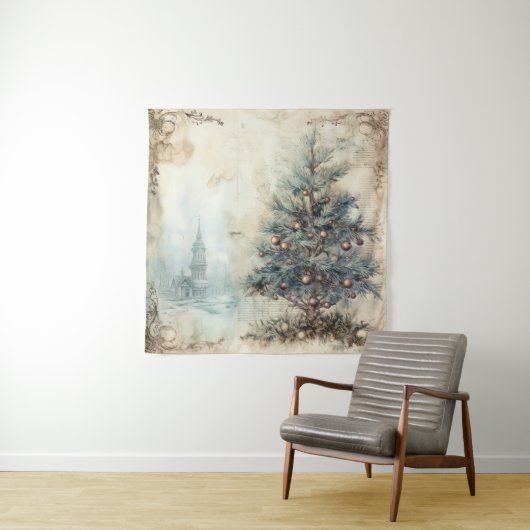  blauw kerstboom wandtapijt wandkleed (In situ)