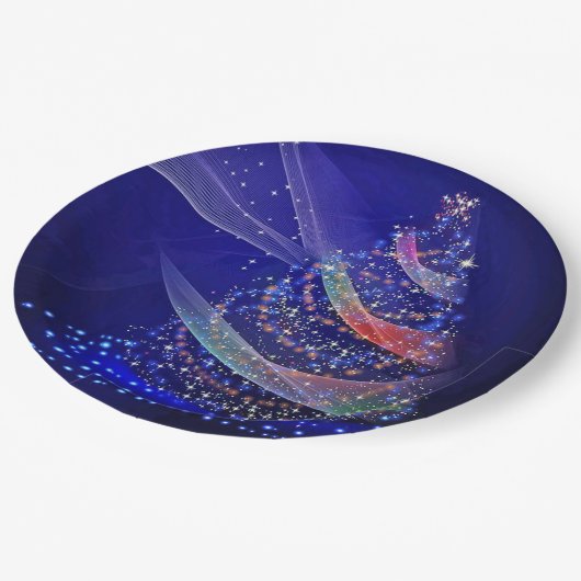 blauw kerstboombeeld papieren bordje (Gekanteld)