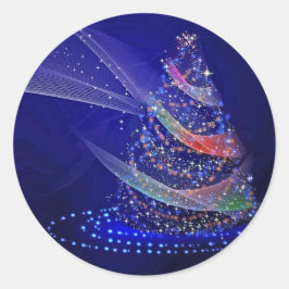  blauw kerstboombeeld ronde sticker