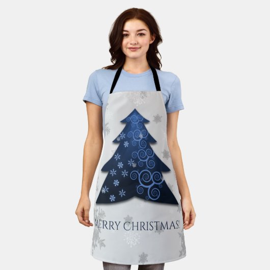 Blauw kerstboomblauw All-Over Print Schort (Gedragen)