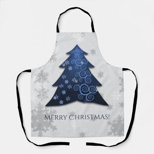 Blauw kerstboomblauw All-Over Print Schort (Voorkant)