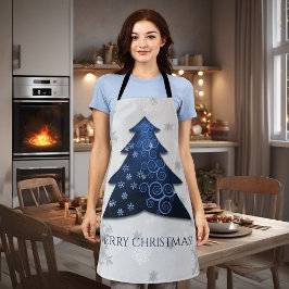 Blauw kerstboomblauw All-Over Print Schort