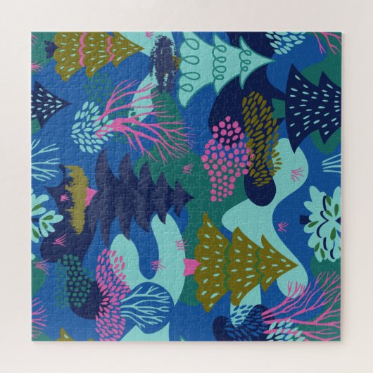 blauw kerstboombos legpuzzel (Horizontaal)