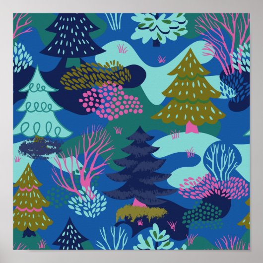  blauw kerstboombos poster (Voorkant)