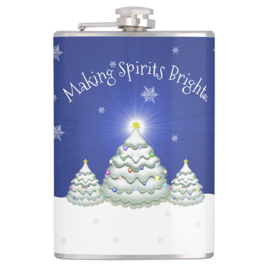 Blauw kerstboomflesje heupfles (Voorkant)