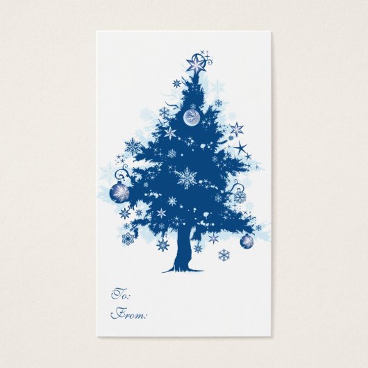 Blauw kerstboomgeschenk Label Visitekaartje (Voorkant)