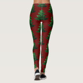 Blauw kerstboomgroen patroon donkerrood leggings (Achterkant)
