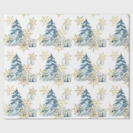 Blauw kerstboomklooster cadeaupapier (Vlak)