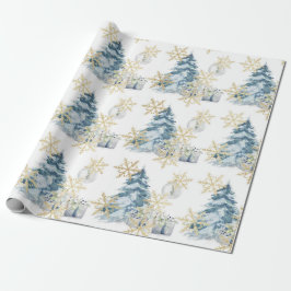 Blauw kerstboomklooster cadeaupapier