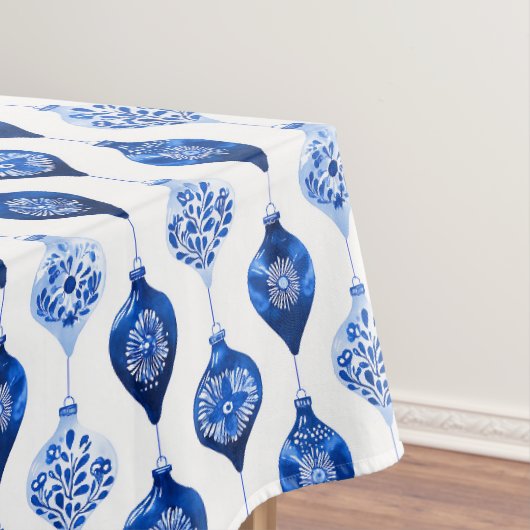 Blauw kerstboomornamentpatroon tafelkleed (Voorbeeld)