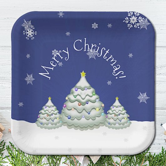 Blauw kerstboompapier Bord