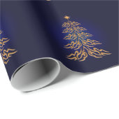 Blauw kerstboompapier met blauwe balken cadeaupapier (Rol Hoek)