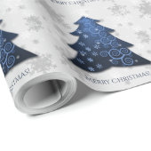 Blauw kerstboompapier met blauwe feestjes cadeaupapier (Rol Hoek)