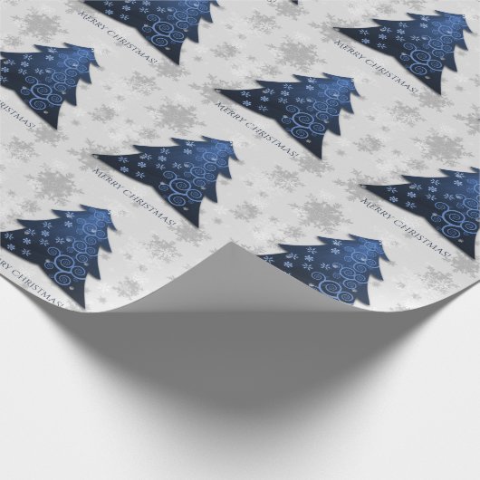Blauw kerstboompapier met blauwe feestjes cadeaupapier (Hoek)