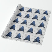 Blauw kerstboompapier met blauwe feestjes cadeaupapier (Uitgerold)
