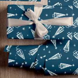Blauw kerstboompatroon cadeaupapier