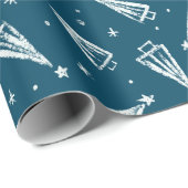 Blauw kerstboompatroon cadeaupapier (Rol Hoek)