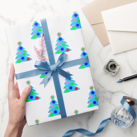 Blauw kerstboompatroon cadeaupapier (Geschenken)