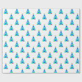 Blauw kerstboompatroon cadeaupapier (Vlak)