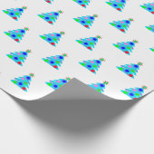 Blauw kerstboompatroon cadeaupapier (Hoek)