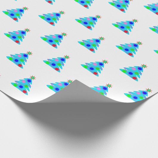 Blauw kerstboompatroon  cadeaupapier (Hoek)